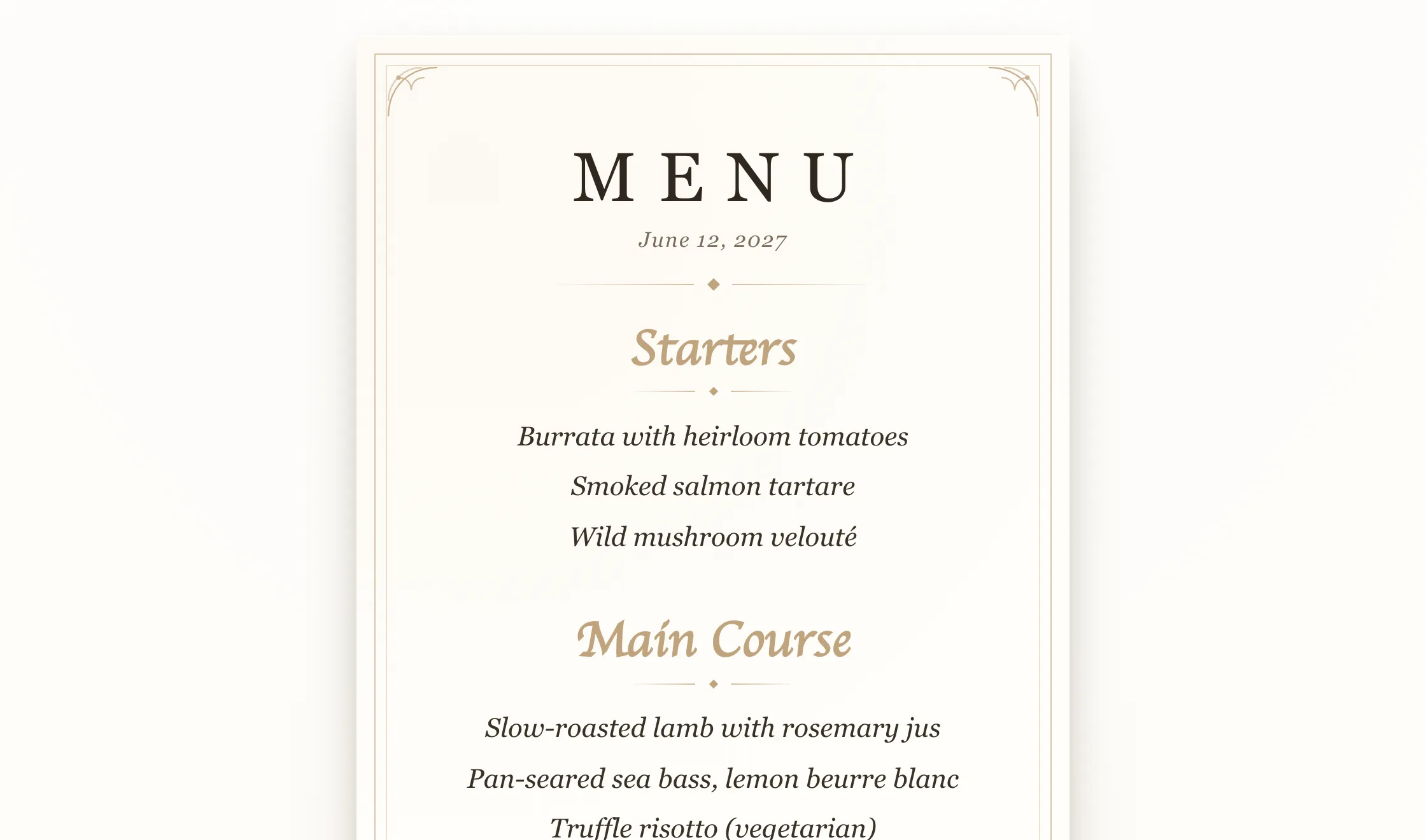 Online Food and Drink Menu